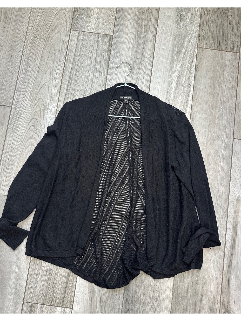 Express Black Open Front Cardigan with Sheer Patterned Back